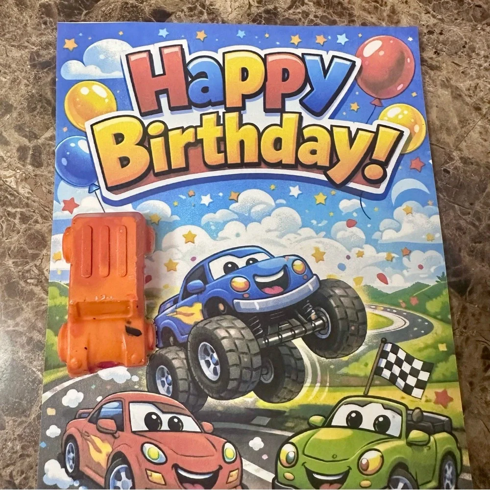 Handmade Blue Car Themed Crayon Birthday Card NEW